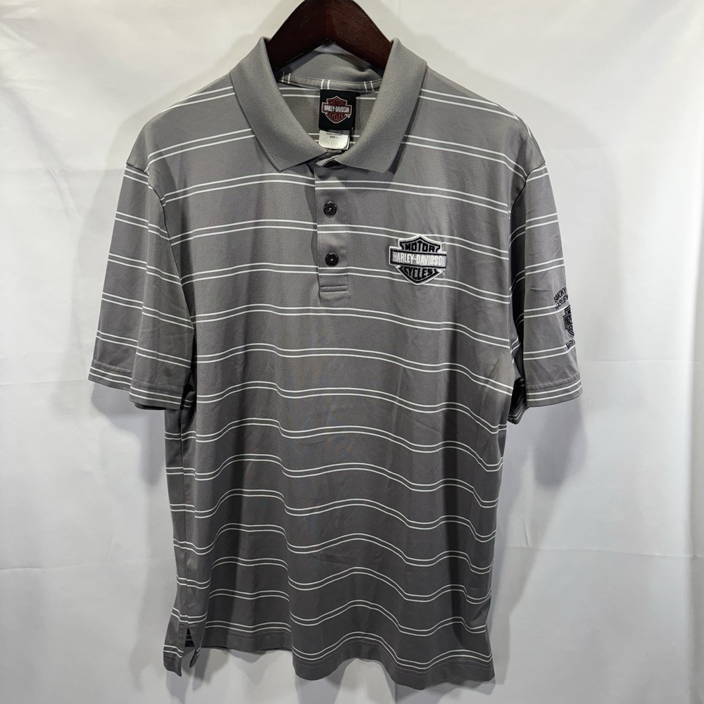 Harley-Davidson Men's Smokey Mountain Grey Striped L Polo‎